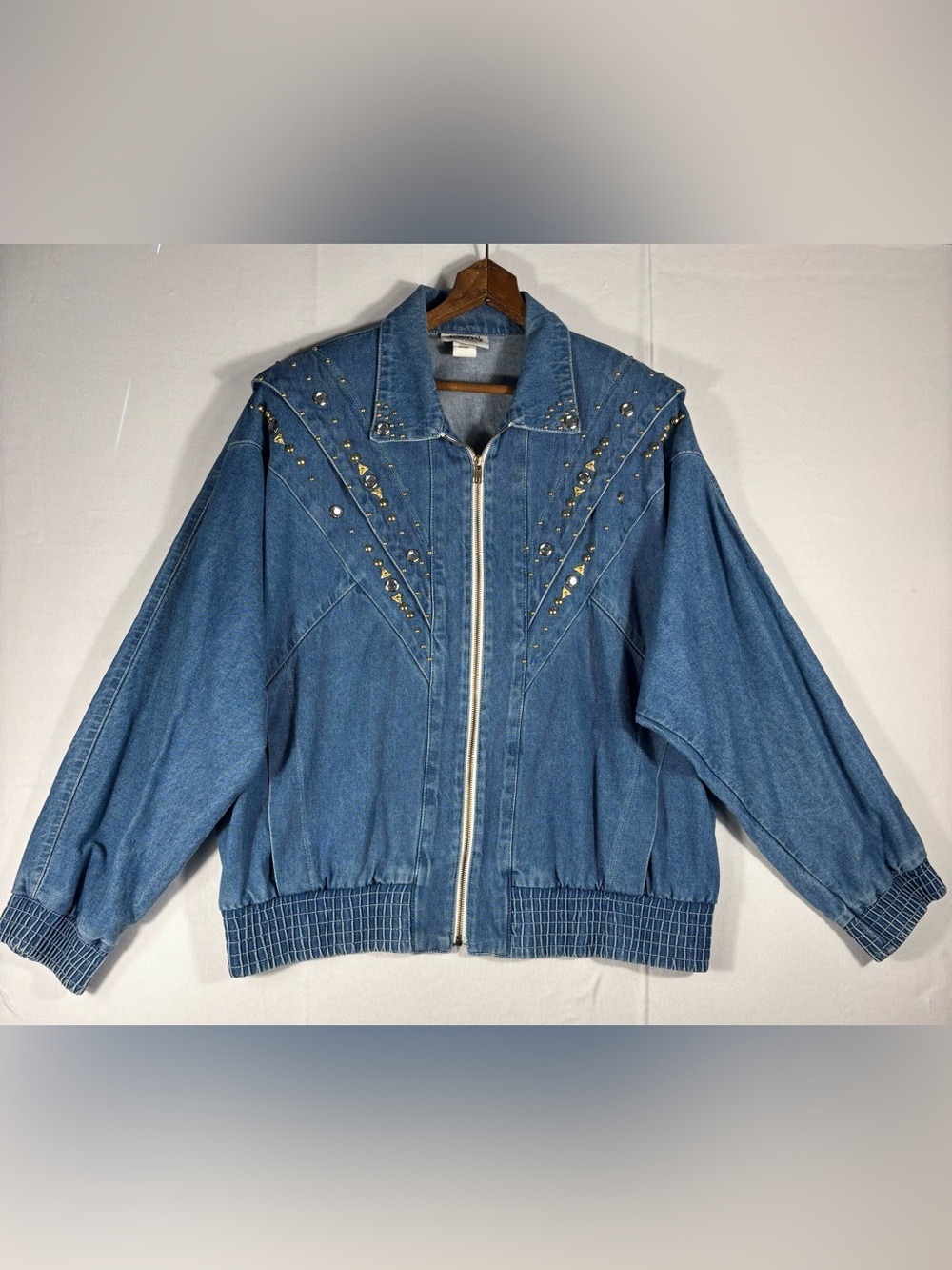 PADO Vintage Women’s Medium Blue Jean Denim Studded Zip-Up Jacket